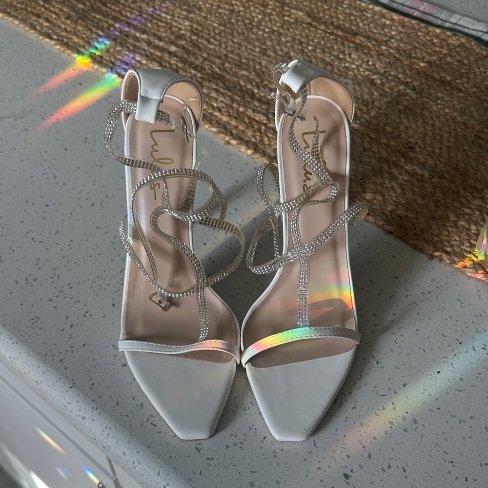 Lulu's White and Silver Strappy Heels